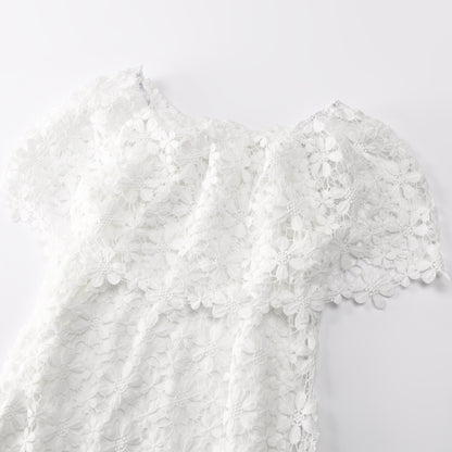White 3D Floral Lace Off-Shoulder Dress | Elegant Bodycon Midi | Wedding Guest Bridal Shower Dress