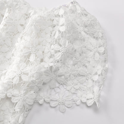 White 3D Floral Lace Off-Shoulder Dress | Elegant Bodycon Midi | Wedding Guest Bridal Shower Dress
