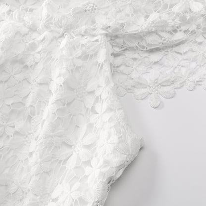 White 3D Floral Lace Off-Shoulder Dress | Elegant Bodycon Midi | Wedding Guest Bridal Shower Dress