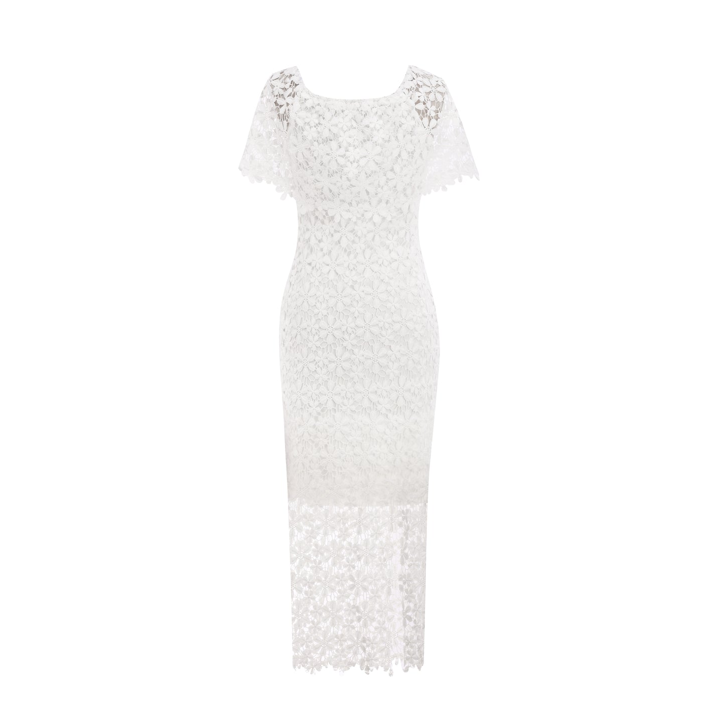 White 3D Floral Lace Off-Shoulder Dress | Elegant Bodycon Midi | Wedding Guest Bridal Shower Dress