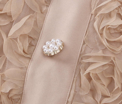 3D Rose Lace Faux Two-Piece Midi Dress with Pearl Button Belt - Wedding Guest - MSHIGHBEAUTY