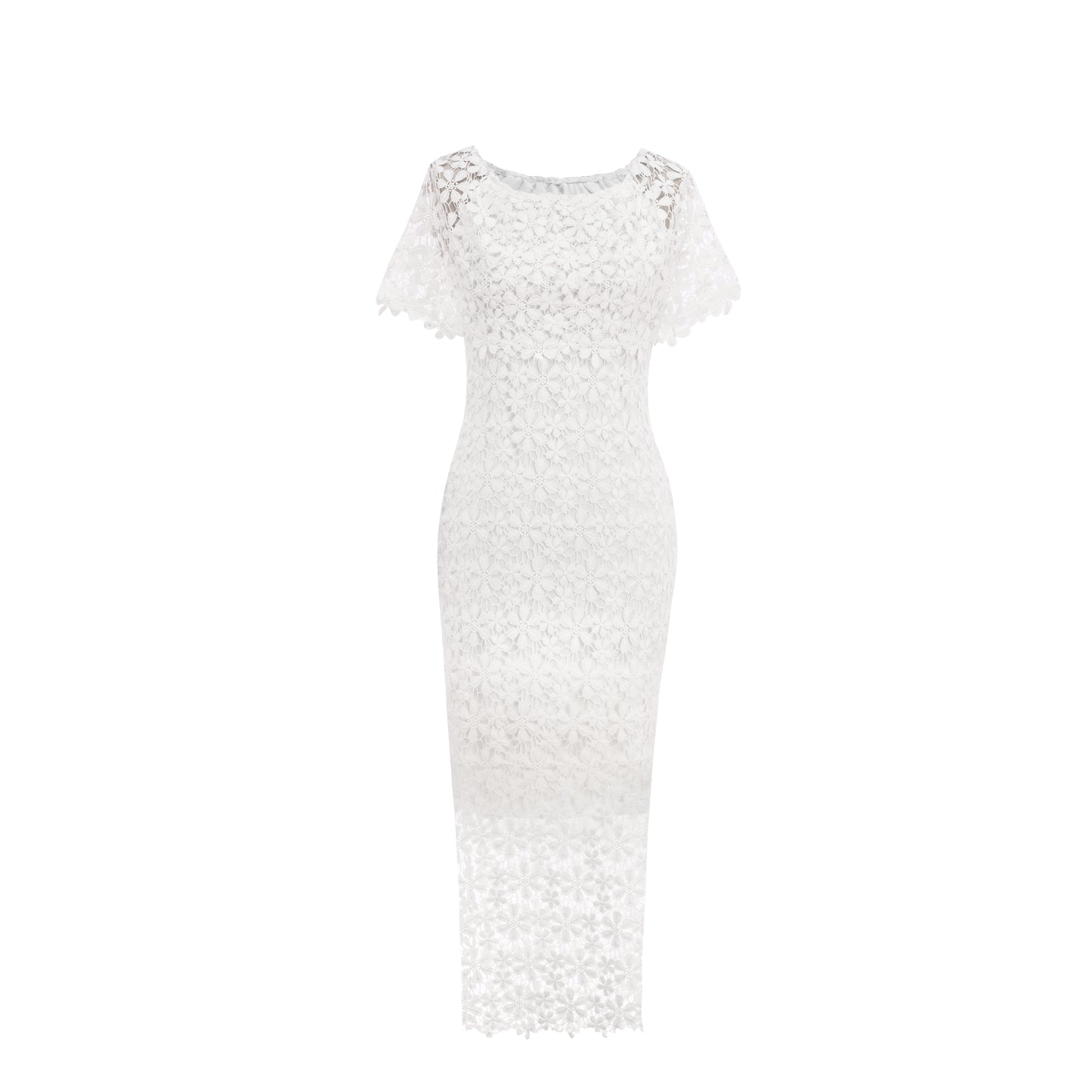 White 3D Floral Lace Off-Shoulder Dress | Elegant Bodycon Midi | Wedding Guest Bridal Shower Dress