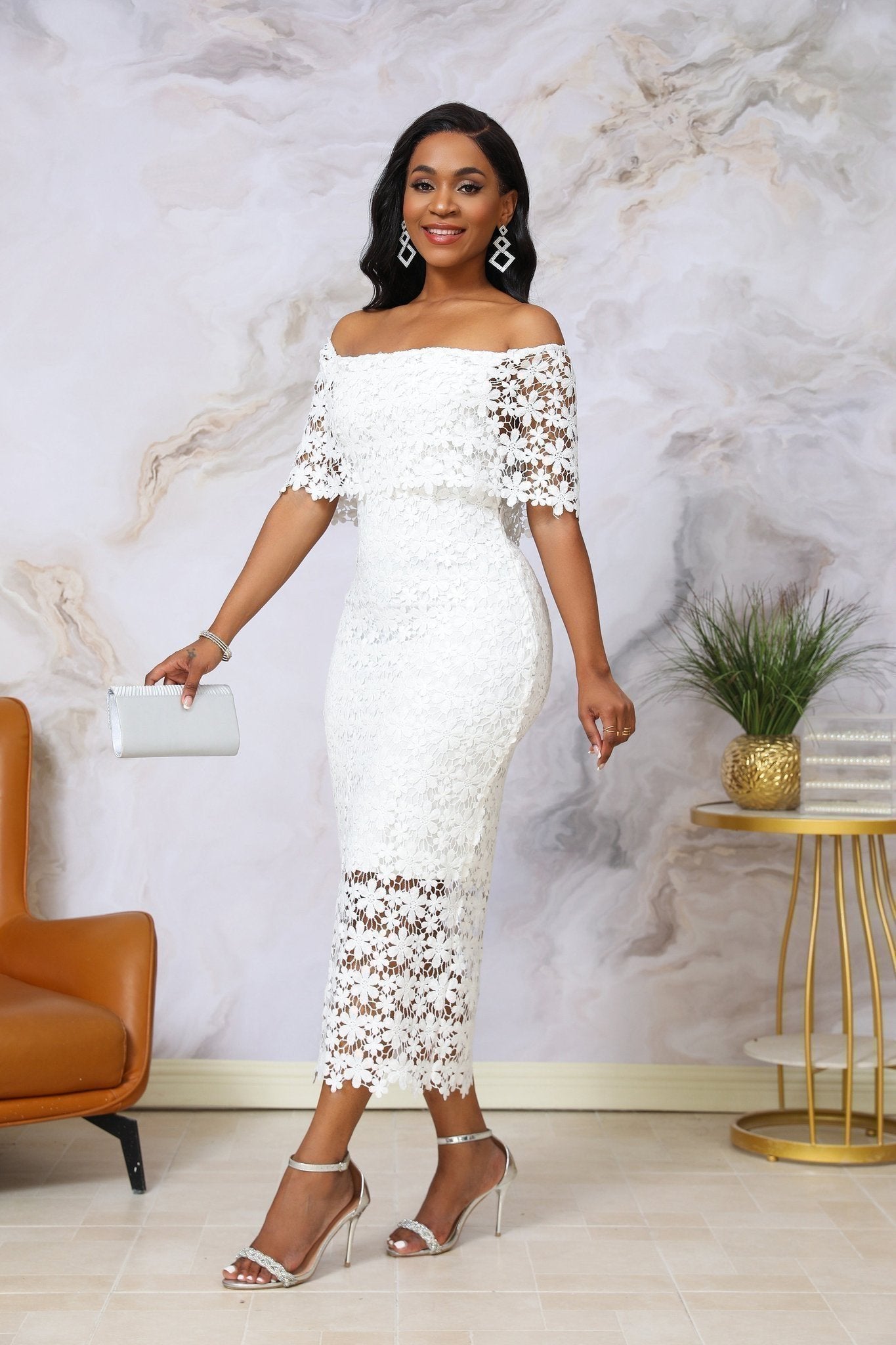 【美品】アウディーレ Flower broidery lace dress 3D Floral Lace Off-Shoulder Bodycon Midi Dress – MSHIGHBEAUTY