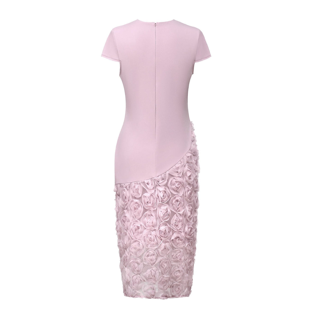 3D Rose Appliqué Lace Bodycon Midi Dress - Wedding Guest Dress - MSHIGHBEAUTY