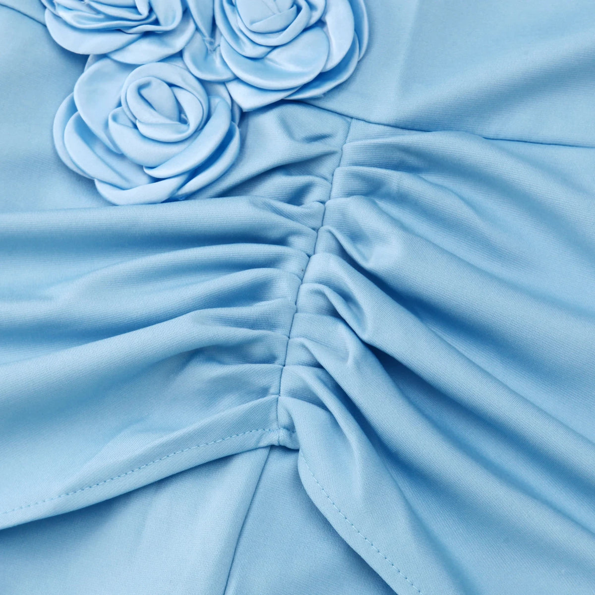 3D Rose Appliqué Satin Maxi Dress - Strapless Ruched Bodice Evening Gown - MSHIGHBEAUTY