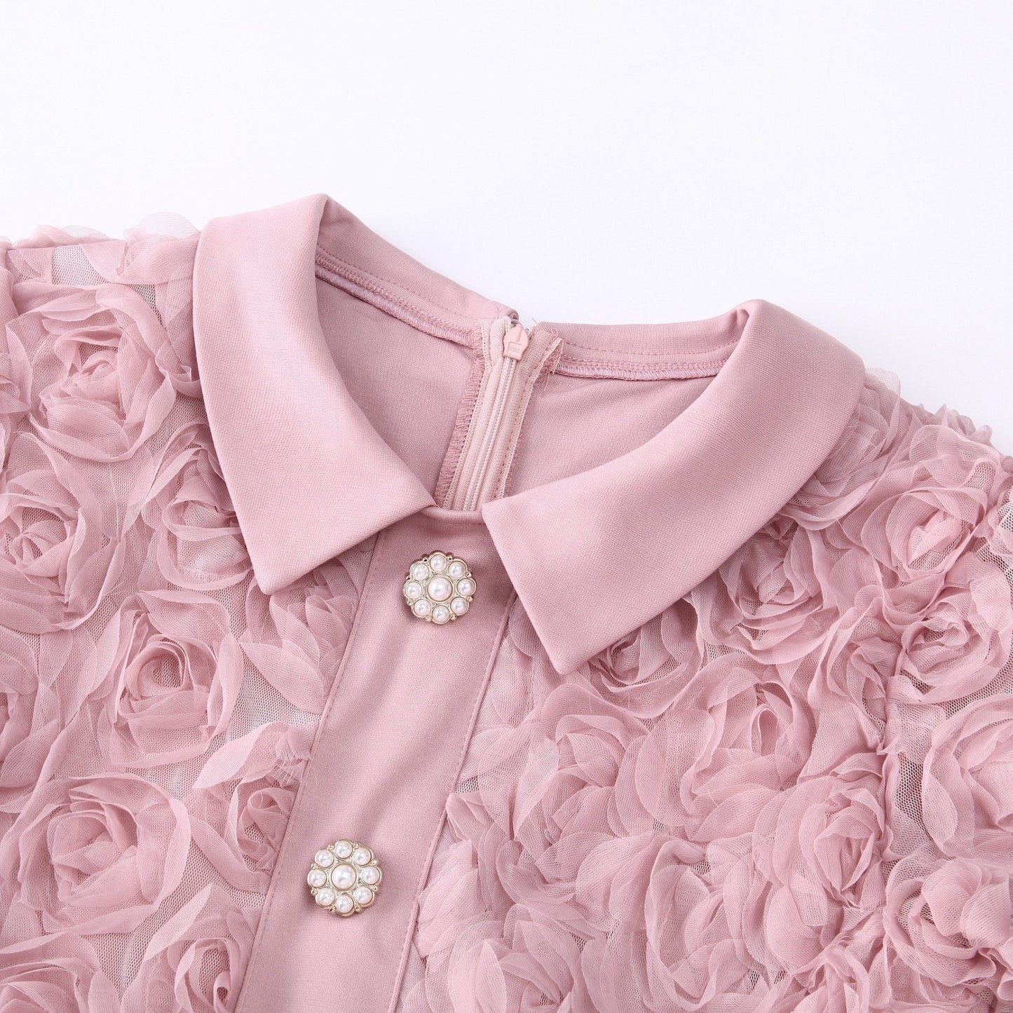 3D Rose Lace Faux Two-Piece Midi Dress with Pearl Button Belt - Wedding Guest - MSHIGHBEAUTY