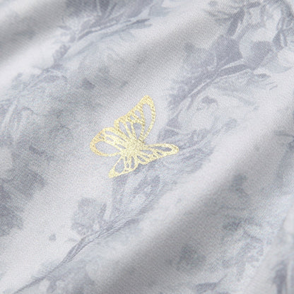 Butterfly Print Gold Foil Ruched Bodycon Midi Dress - Short Sleeve Party Dress - MSHIGHBEAUTY