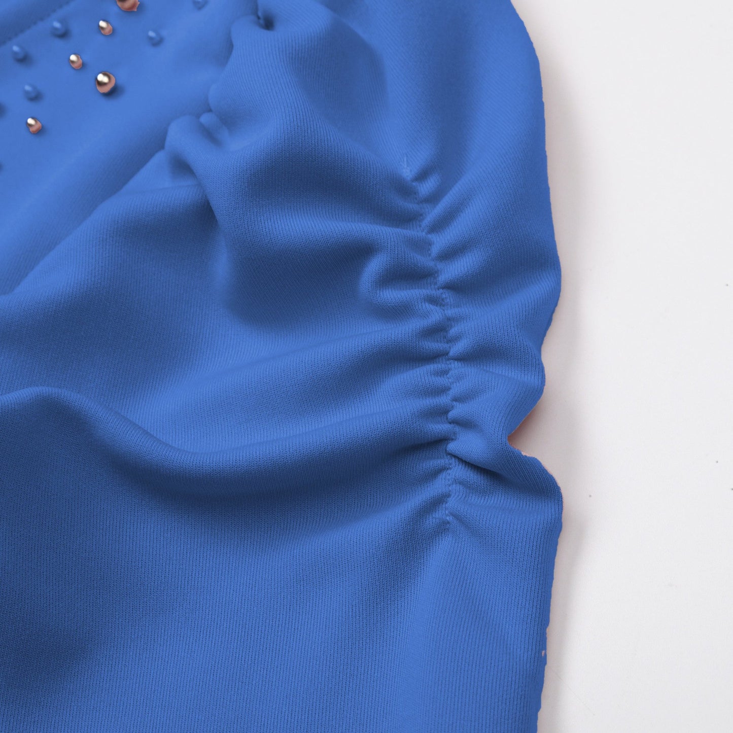 Rhinestone Embellished Puff Sleeve Bow Belt V-Neck Bodycon Midi Dress - MSHIGHBEAUTY