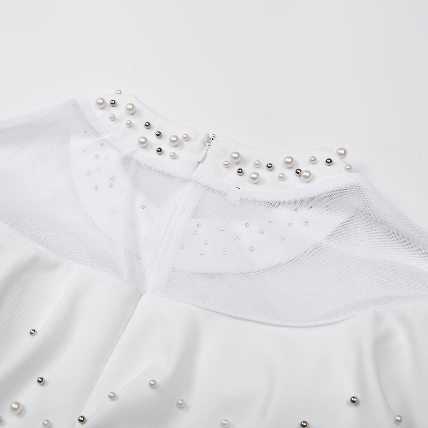Elegant Pearl Rhinestone Ruffle Dress | 3 Colors | Mesh Sleeve Wedding Guest Party Dress