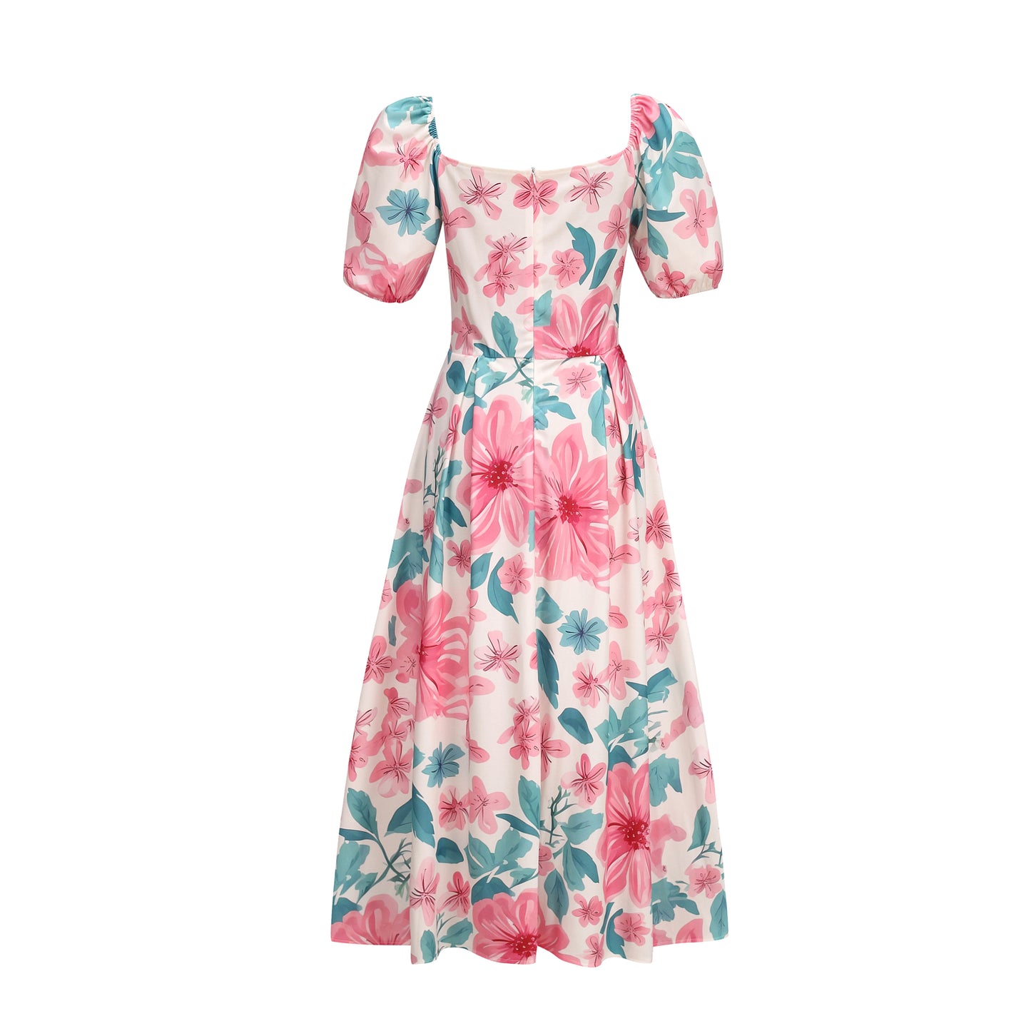 Pink Floral Square Neck Maxi Dress | 2 Colors | Puff Sleeve Ruched Bodice | Tropical Garden Party Wedding Guest Dress