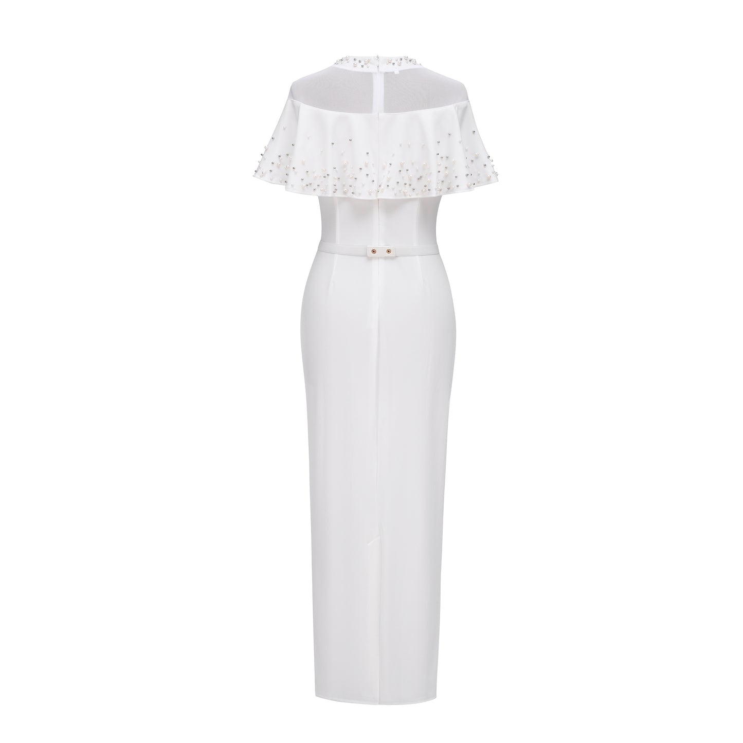 Elegant Pearl Rhinestone Ruffle Dress | 3 Colors | Mesh Sleeve Wedding Guest Party Dress