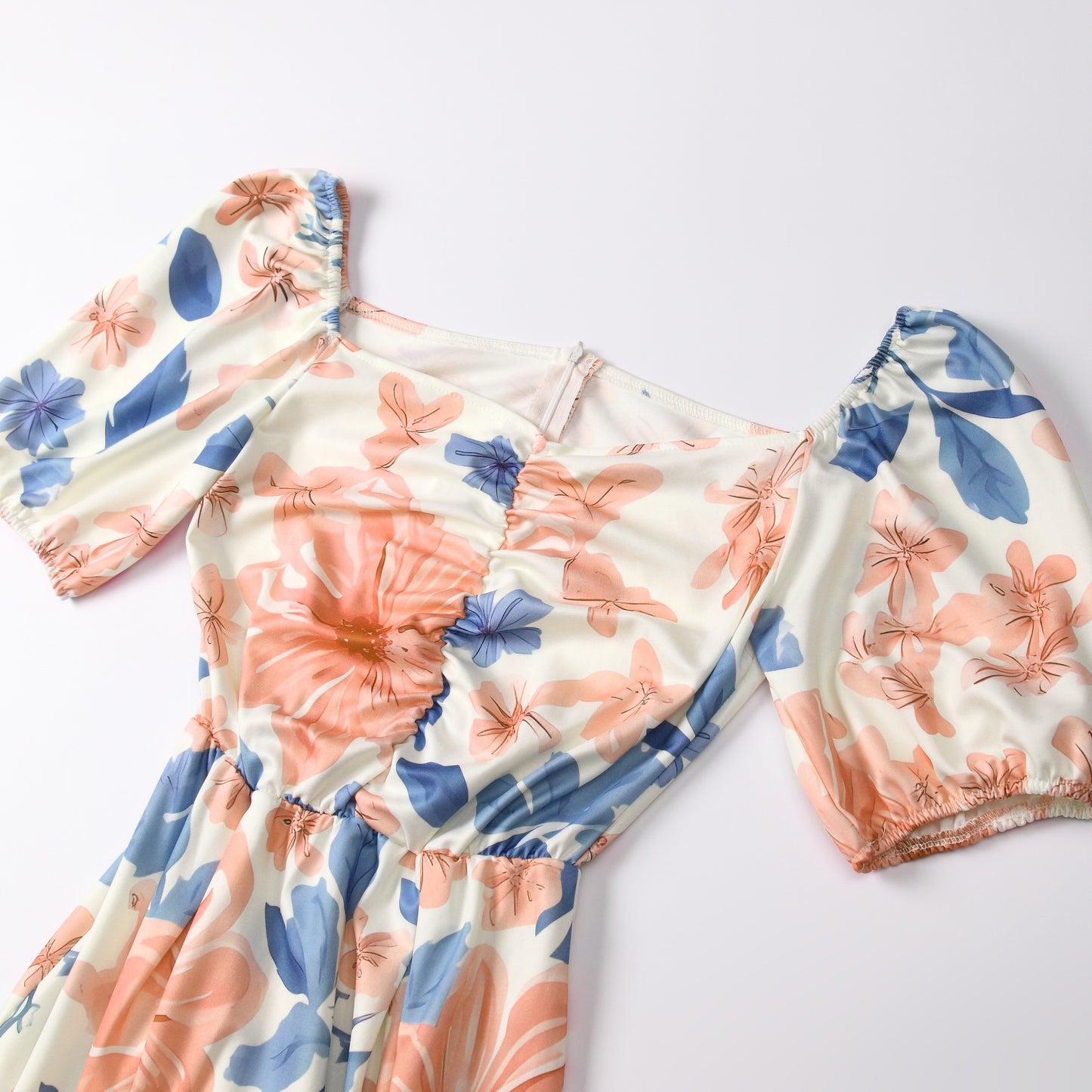 Pink Floral Square Neck Maxi Dress | 2 Colors | Puff Sleeve Ruched Bodice | Tropical Garden Party Wedding Guest Dress