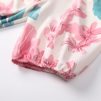 Pink Floral Square Neck Maxi Dress | 2 Colors | Puff Sleeve Ruched Bodice | Tropical Garden Party Wedding Guest Dress