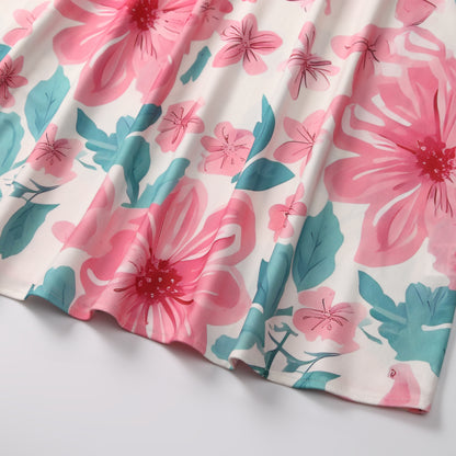 Pink Floral Square Neck Maxi Dress | 2 Colors | Puff Sleeve Ruched Bodice | Tropical Garden Party Wedding Guest Dress