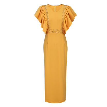 Pearl Embellished Ruffle Sleeve V-Neck Bodycon Midi Dress - Wedding Guest - MSHIGHBEAUTY