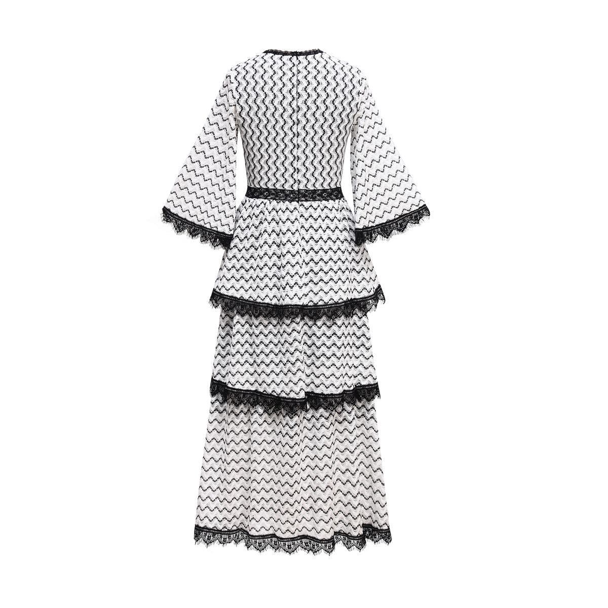 MS2667 Chevron Pattern Tiered Cake Dress with Lace Trim - Plus Size S-XXL
