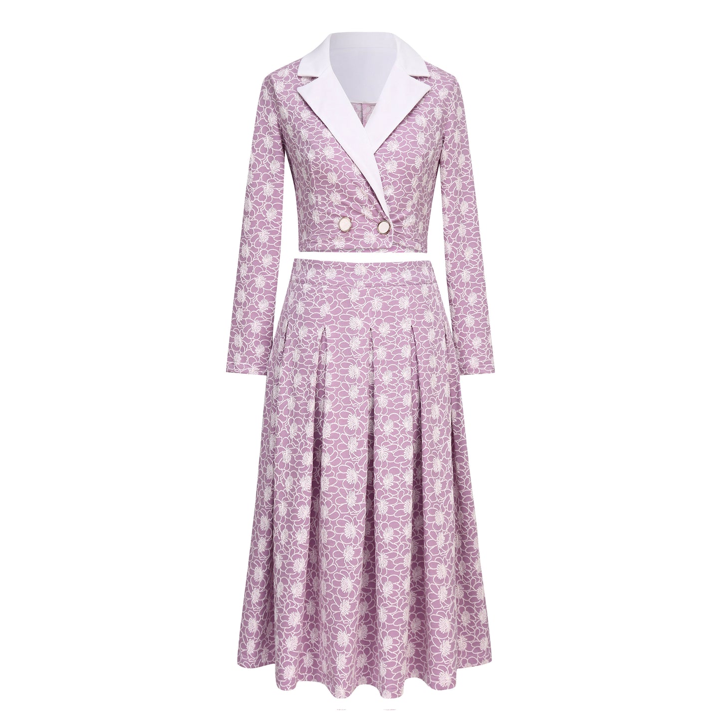 Elegant Two-Piece Set | Crop Blazer + Pleated Skirt | 4 Colors