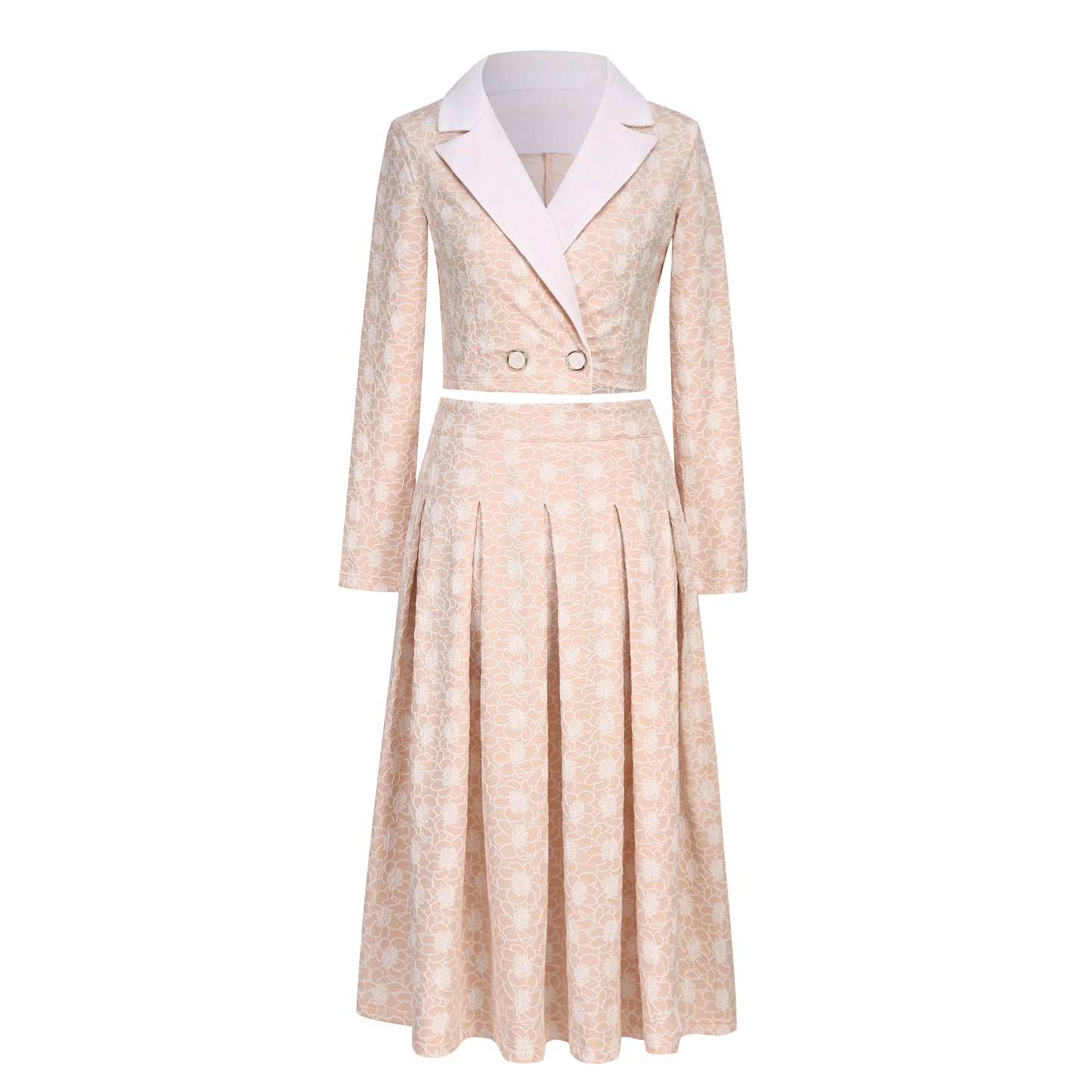 Elegant Two-Piece Set | Crop Blazer + Pleated Skirt | 4 Colors