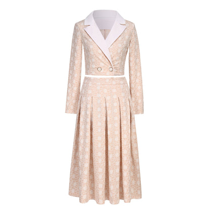 Crop Blazer and Pleated Skirt Two-Piece Set - Elegant Occasion Outfit - MSHIGHBEAUTY