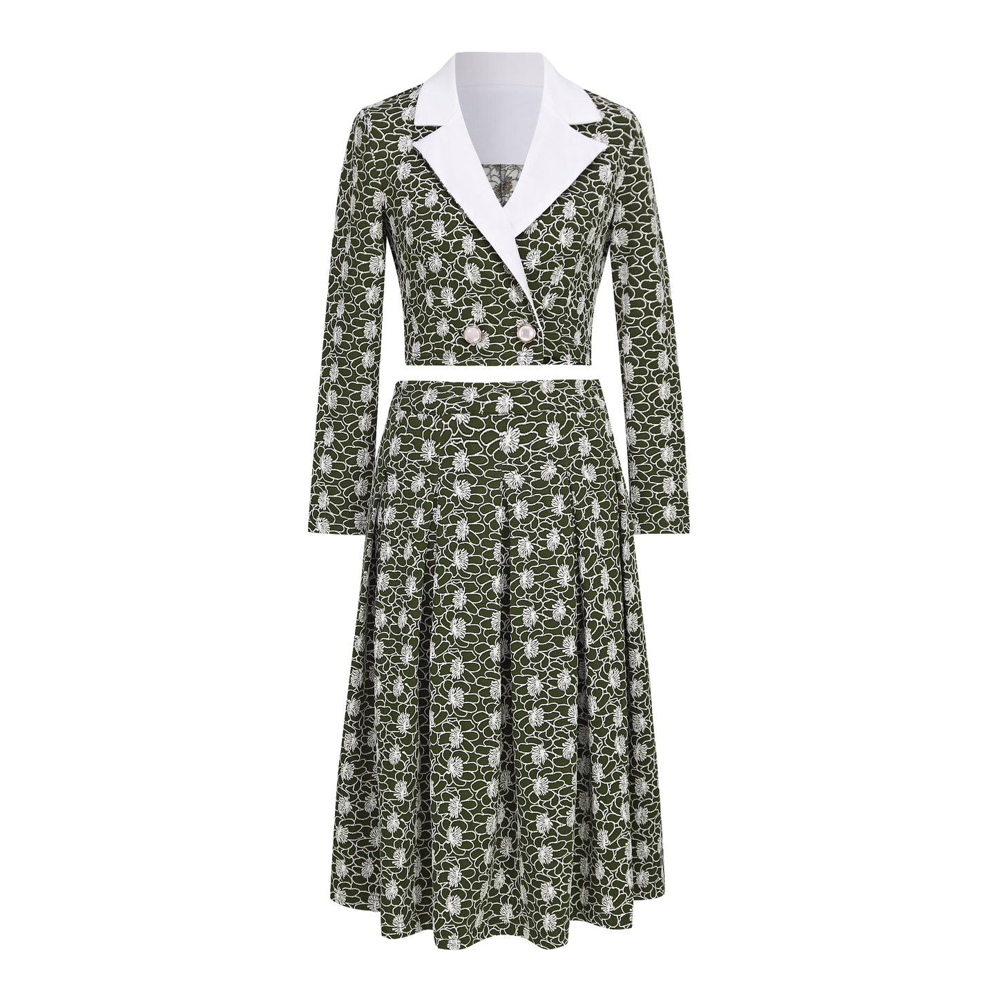 Elegant Two-Piece Set | Crop Blazer + Pleated Skirt | 4 Colors