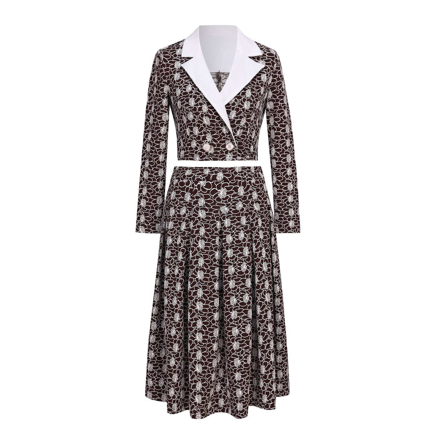 Elegant Two-Piece Set | Crop Blazer + Pleated Skirt | 4 Colors