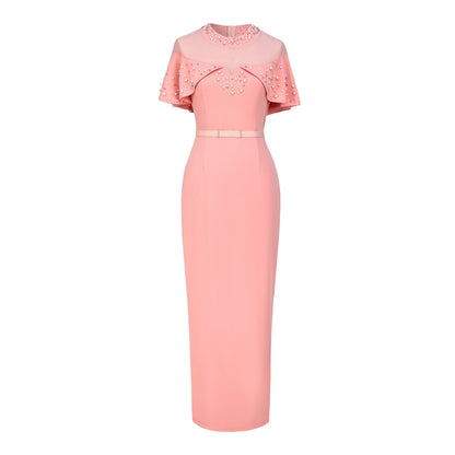 Pearl Rhinestone Ruffle Dress - Mesh Sleeve Wedding Guest Party Dress - MSHIGHBEAUTY