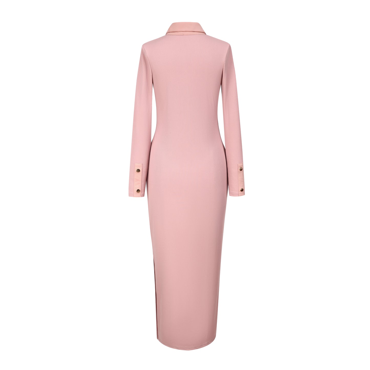 Turn-down Collar Knit Dress | White Ribbed Texture | Side Button Detail