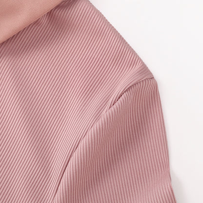 Turn-down Collar Knit Dress | White Ribbed Texture | Side Button Detail