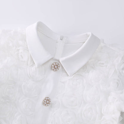 3D Rose Lace Faux Two-Piece Midi Dress with Pearl Button Belt - Wedding Guest - MSHIGHBEAUTY