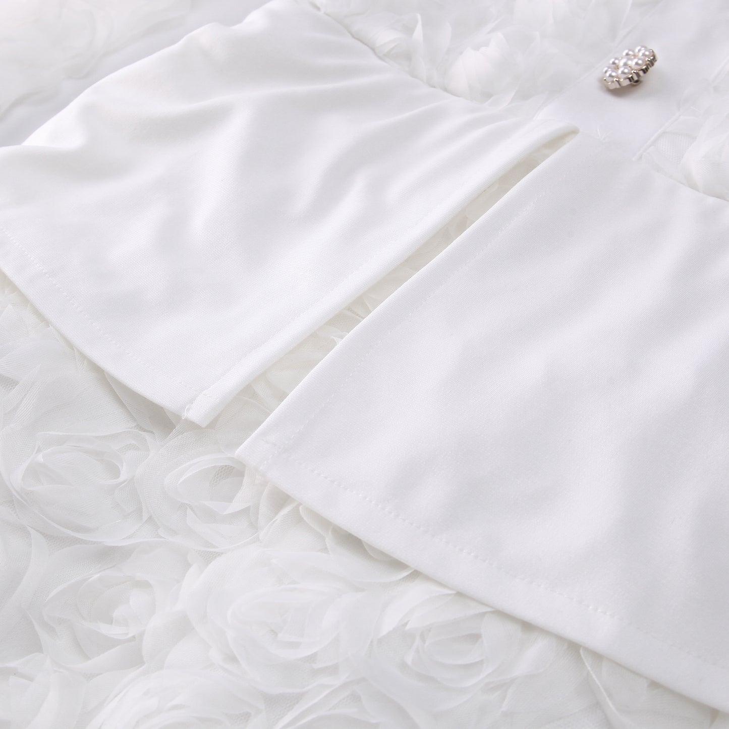 3D Rose Lace Faux Two-Piece Dress | 3 Colors | Pearl Button Belted Wedding Guest Dress