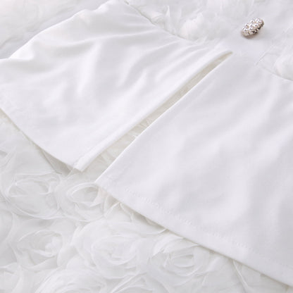 3D Rose Lace Faux Two-Piece Midi Dress with Pearl Button Belt - Wedding Guest - MSHIGHBEAUTY