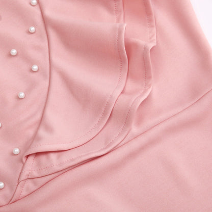 Pearl Rhinestone Ruffle Midi Dress with Mesh Sleeves - Wedding Guest Dress - MSHIGHBEAUTY