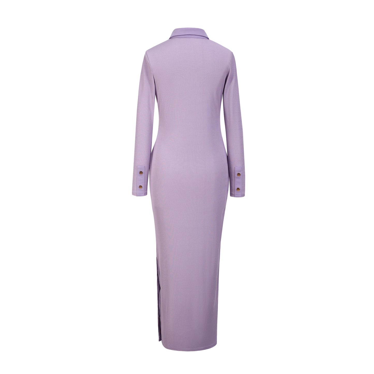 Turn-down Collar Knit Dress | White Ribbed Texture | Side Button Detail