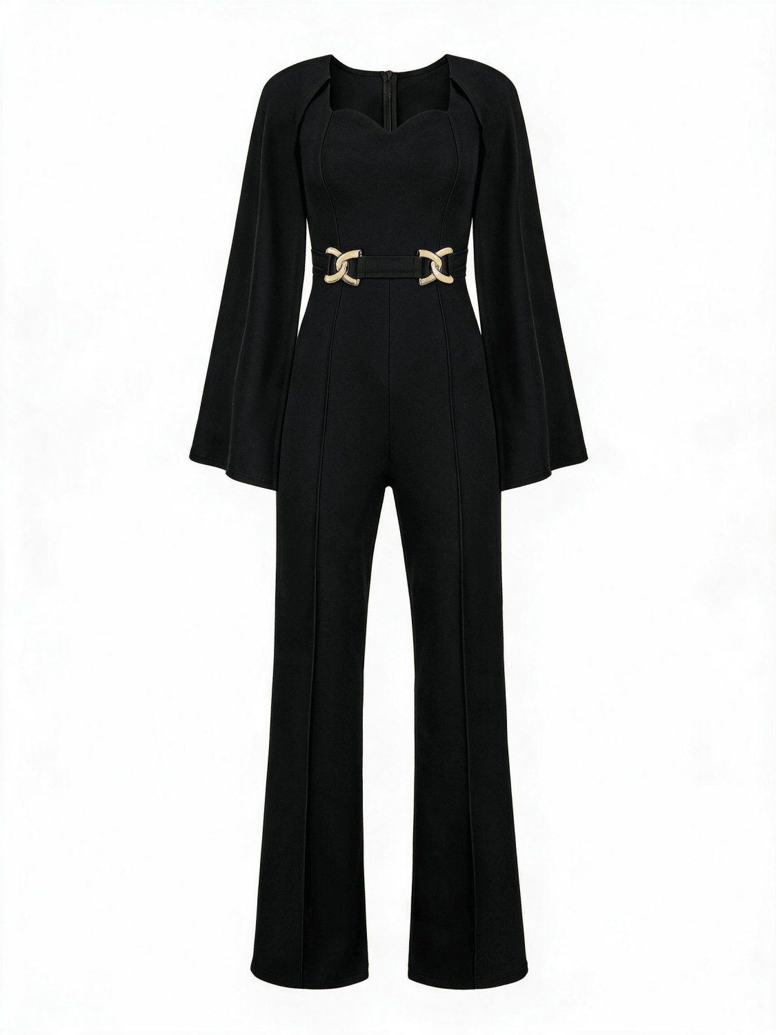 Elegant Cape Jumpsuit with Gold Decor - Chic One-Piece Romper - MSHIGHBEAUTY