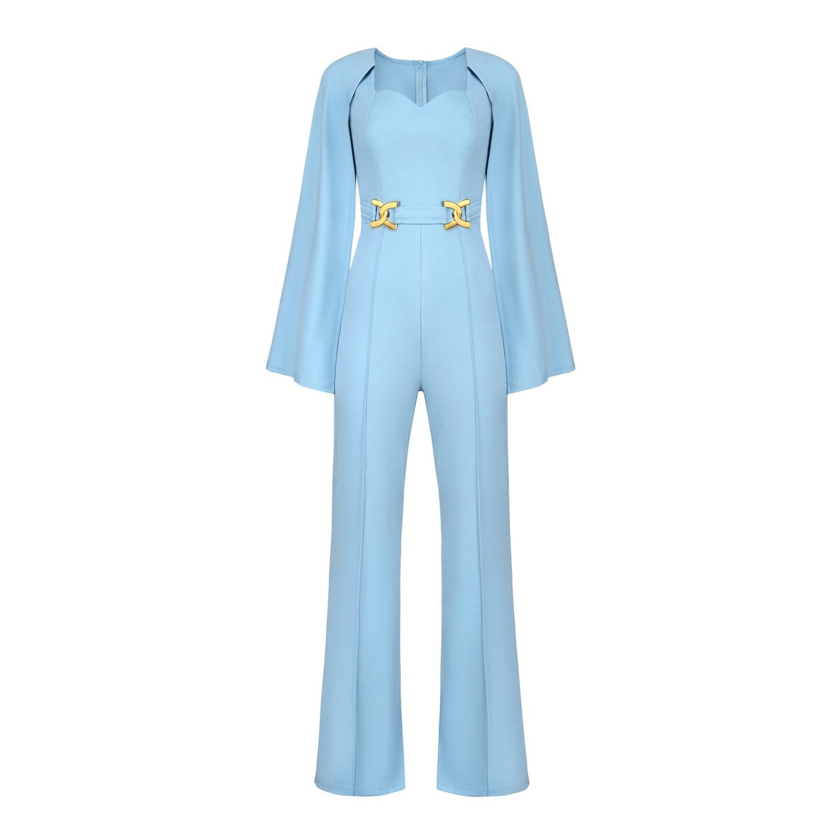 Elegant Cape Jumpsuit with Gold Decor - Chic One-Piece Romper - MSHIGHBEAUTY