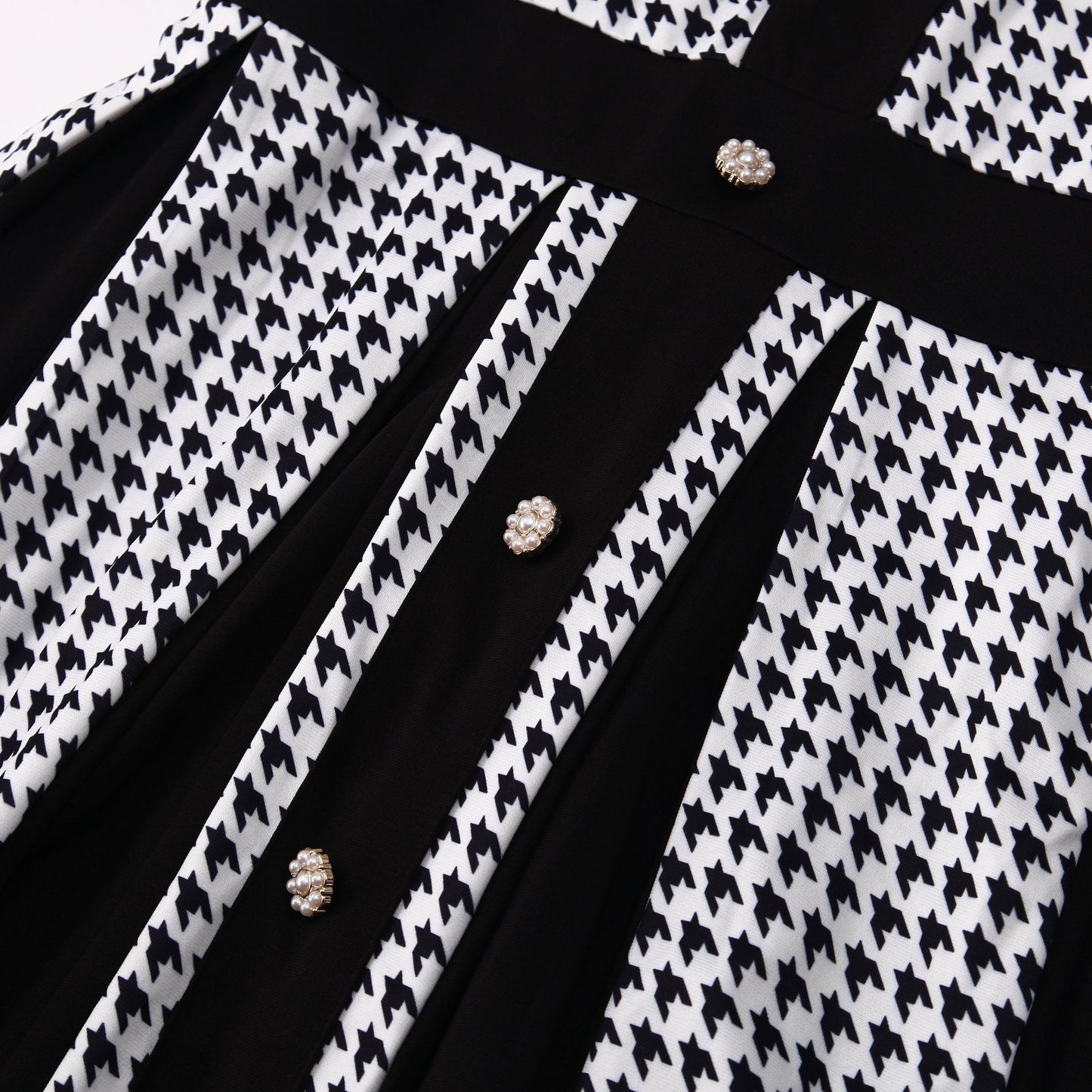 Houndstooth Halter Vintage Button Front A-Line Midi Dress - Wedding Guest - MSHIGHBEAUTY