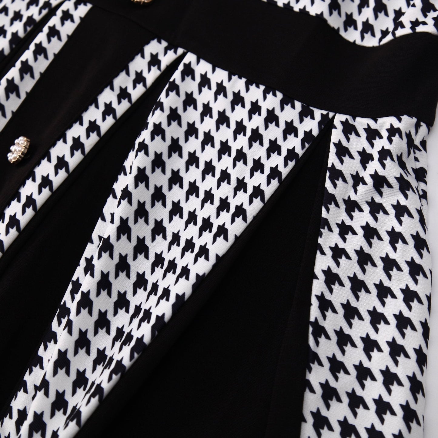 Houndstooth Halter Vintage Button Front A-Line Midi Dress - Wedding Guest - MSHIGHBEAUTY