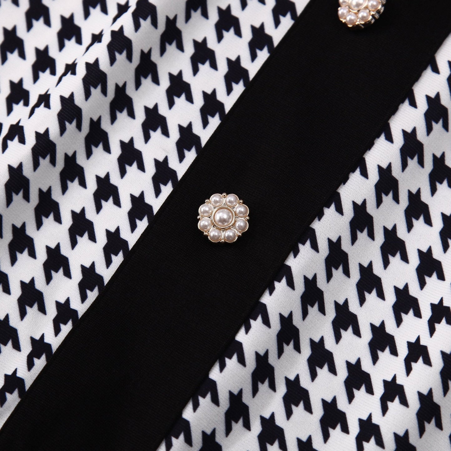 Houndstooth Halter Vintage Button Front A-Line Midi Dress - Wedding Guest - MSHIGHBEAUTY