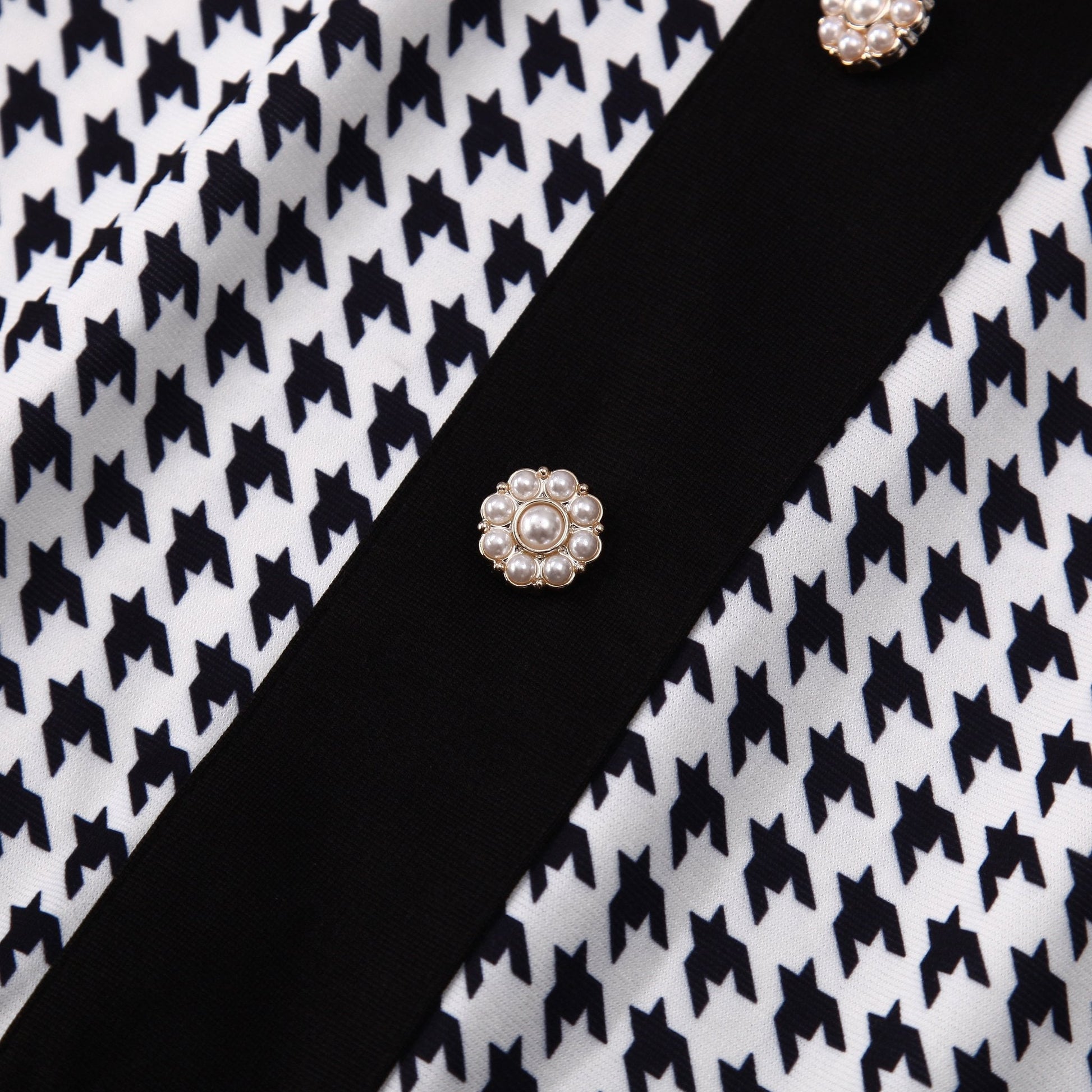 Houndstooth Halter Vintage Button Front A-Line Midi Dress - Wedding Guest - MSHIGHBEAUTY