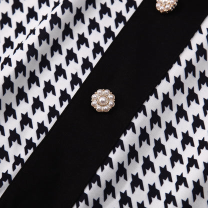 Houndstooth Halter Vintage Button Front A-Line Midi Dress - Wedding Guest - MSHIGHBEAUTY