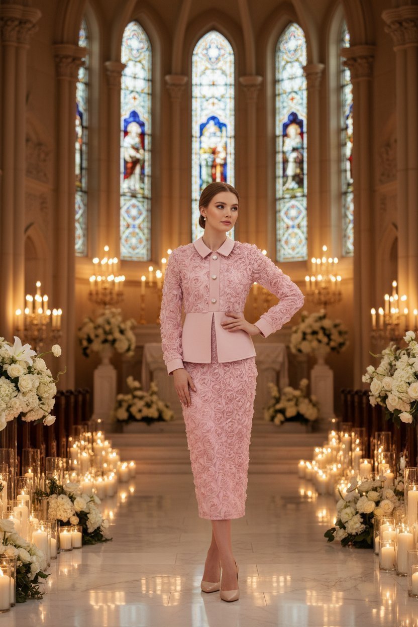 3D Rose Lace Faux Two-Piece Midi Dress with Pearl Button Belt - Wedding Guest - MSHIGHBEAUTY