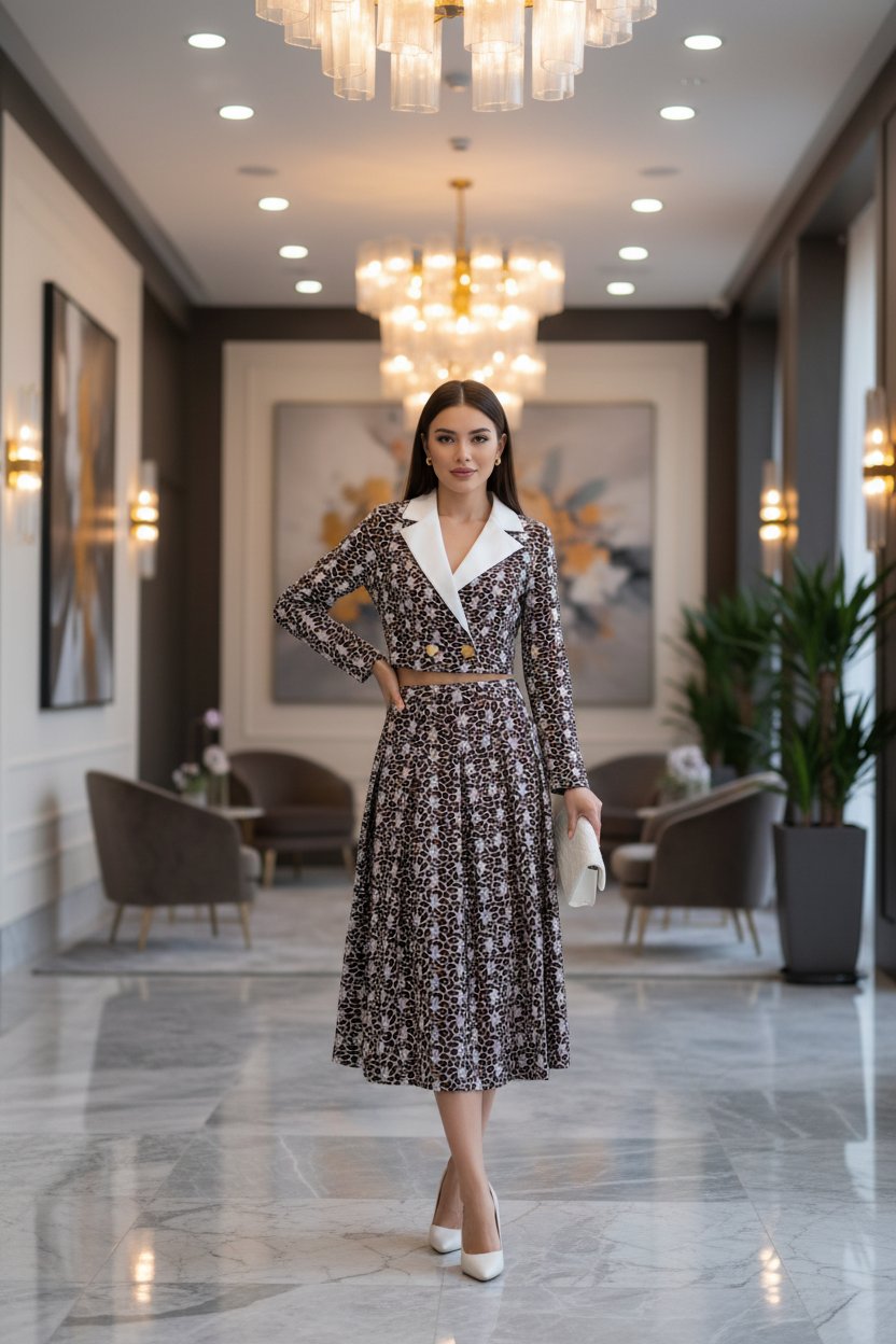 Crop Blazer and Pleated Skirt Two-Piece Set - Elegant Occasion Outfit - MSHIGHBEAUTY