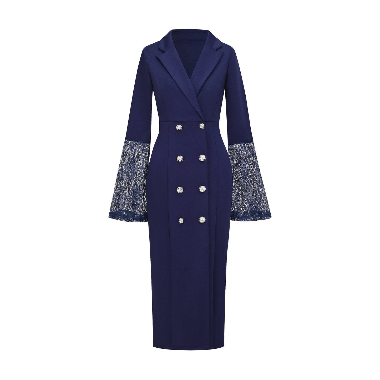 Lace Flare Sleeve Double-Breasted Blazer Dress - Office and Wedding Guest - MSHIGHBEAUTY