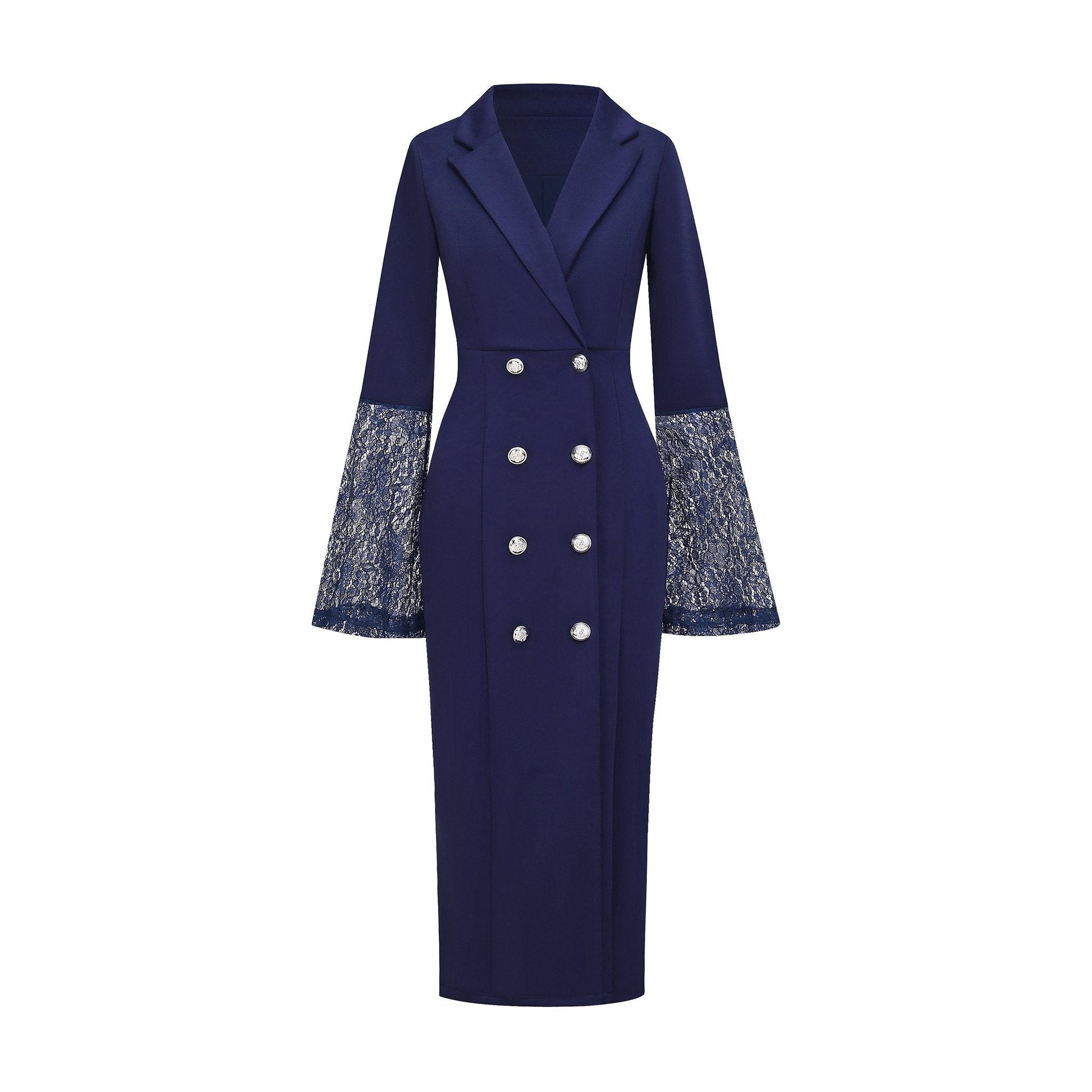 Lace Flare Sleeve Double-Breasted Blazer Dress - Office and Wedding Guest - MSHIGHBEAUTY