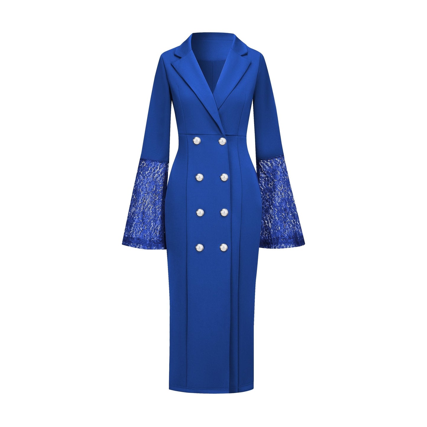 Lace Flare Sleeve Double-Breasted Blazer Dress - Office and Wedding Guest - MSHIGHBEAUTY