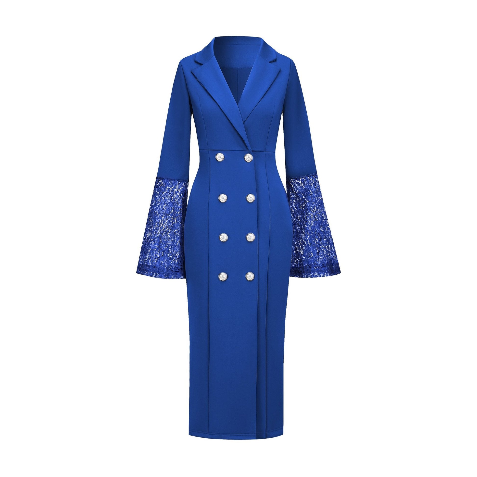 Lace Flare Sleeve Double-Breasted Blazer Dress - Office and Wedding Guest - MSHIGHBEAUTY