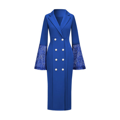 Lace Flare Sleeve Double-Breasted Blazer Dress - Office and Wedding Guest - MSHIGHBEAUTY