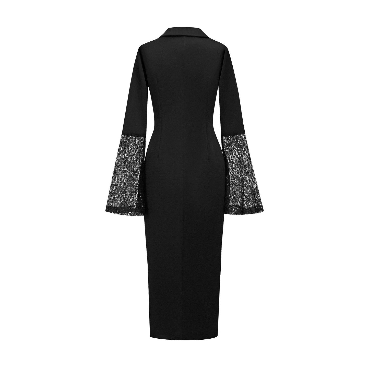 Lace Flare Sleeve Double-Breasted Blazer Dress - Office and Wedding Guest - MSHIGHBEAUTY