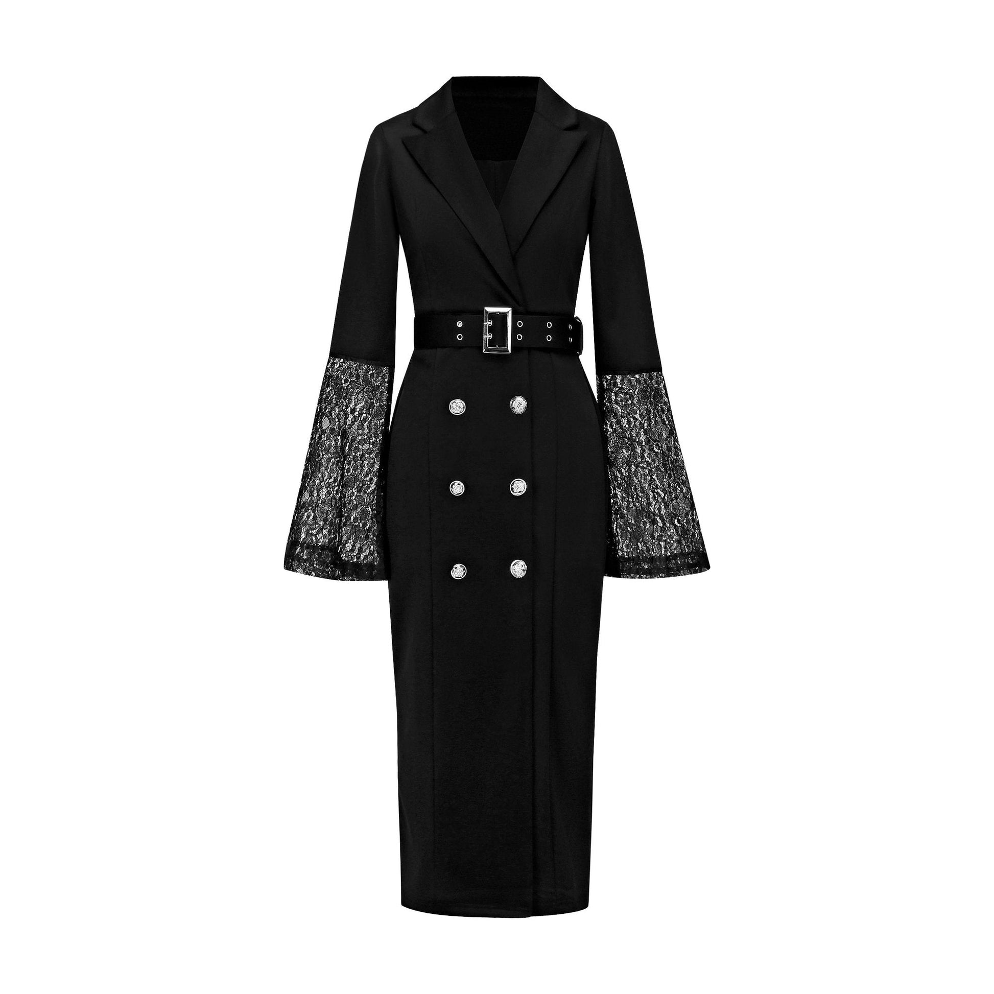 Lace Flare Sleeve Double-Breasted Blazer Dress - Office and Wedding Guest - MSHIGHBEAUTY
