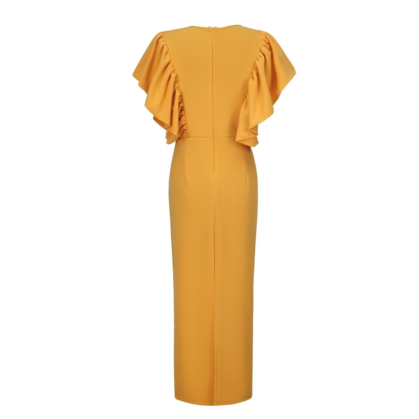 Pearl Embellished Ruffle Sleeve V-Neck Bodycon Midi Dress - Wedding Guest - MSHIGHBEAUTY